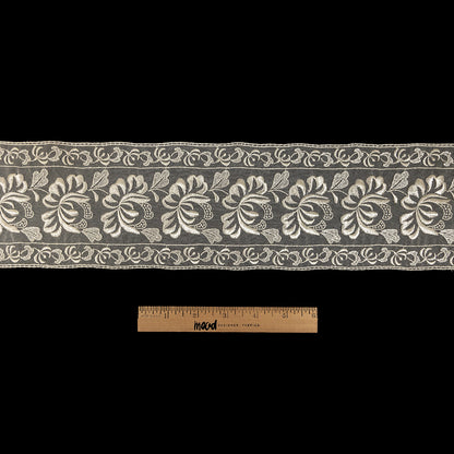 White Floral Embroidered Organza Lace Trim - 4.25" Full