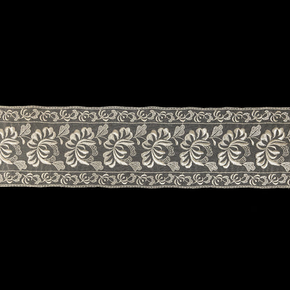 White Floral Embroidered Organza Lace Trim - 4.25"