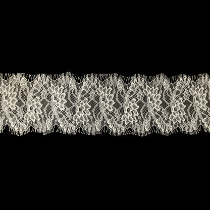 White Water Lilies Re-Embroidered Lace Trim with Eyelash Fringe - 4.75"