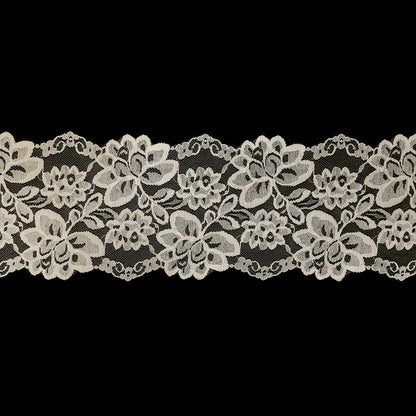White Floral Lace Trim with Finished Edges - 5.5"