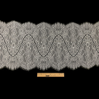 White Alyssum Floral and Paisley Chantilly Lace Trim - 12" x 3yd Full
