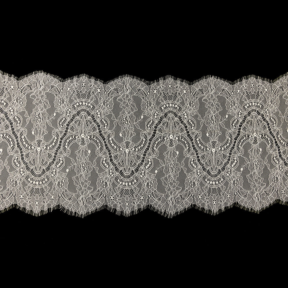 White Alyssum Floral and Paisley Chantilly Lace Trim - 12" x 3yd