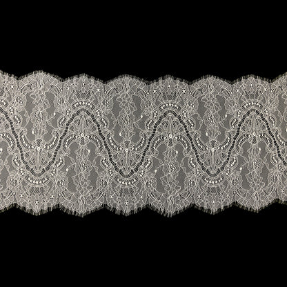 White Alyssum Floral and Paisley Chantilly Lace Trim - 12" x 3yd