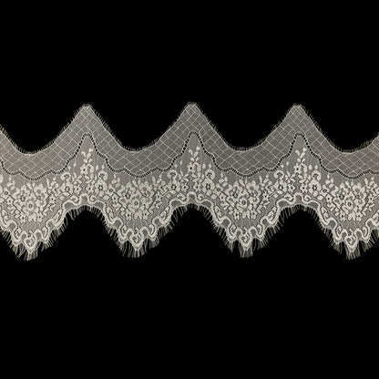 White Alyssum Floral Zig Zag Chantilly Lace Trim with Eyelash Fringe - 8.5" x 3yd