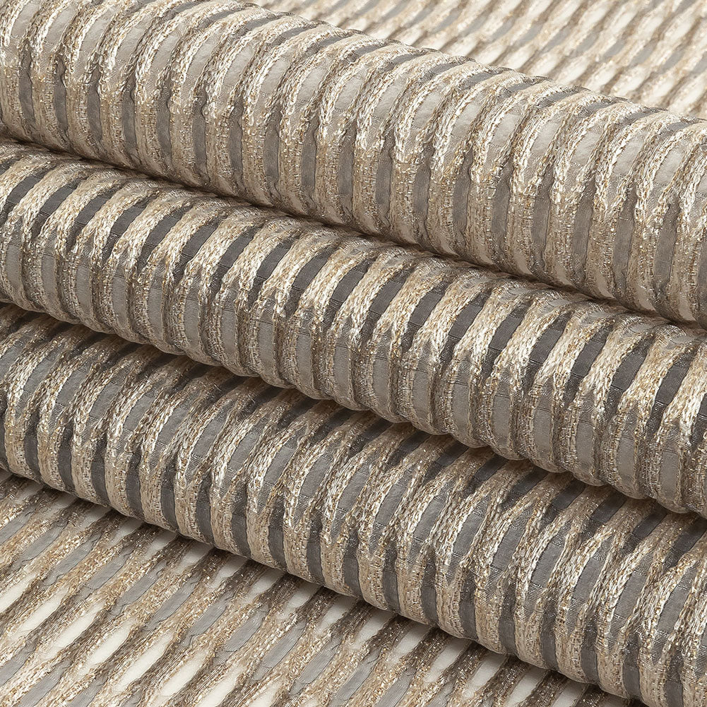 Metallic Gold and Beige Raised Lattice Sheer Organza Luxury Brocade Folded