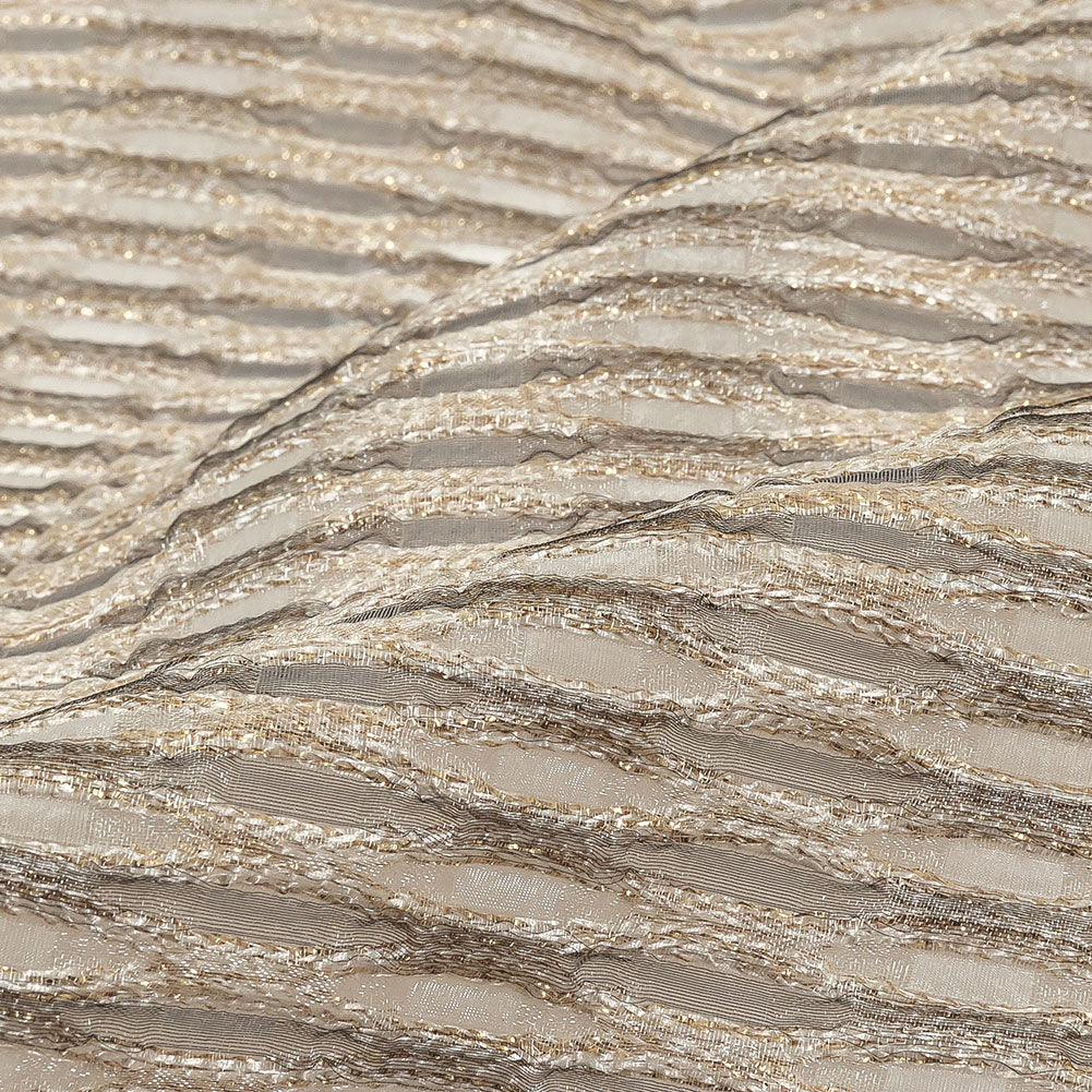 Metallic Gold and Beige Raised Lattice Sheer Organza Luxury Brocade Detail