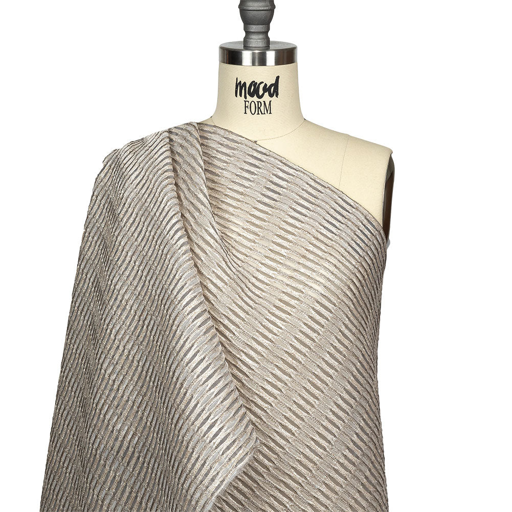 Metallic Gold and Beige Raised Lattice Sheer Organza Luxury Brocade Drape