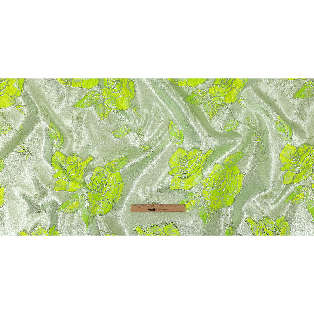 Neon Green, Neon Yellow and Metallic Silver Roses Luxury Brocade Full