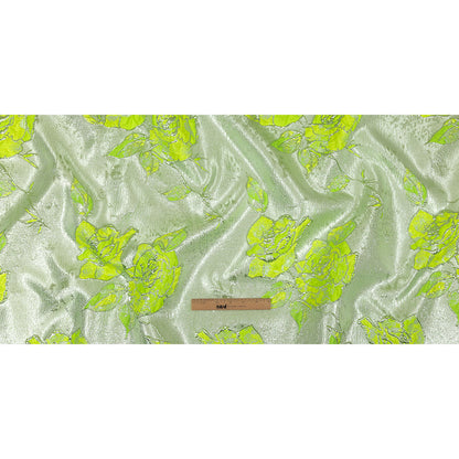 Neon Green, Neon Yellow and Metallic Silver Roses Luxury Brocade Full
