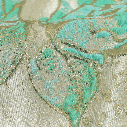 Bright Antigua Sand, Mint and Metallic Silver Roses Luxury Brocade Detail