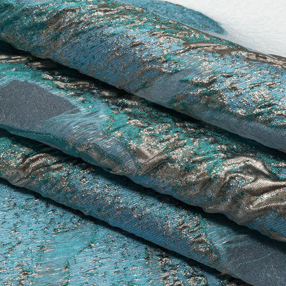 Metallic Blue and Silver Marbled Veins Luxury Burnout Brocade Folded