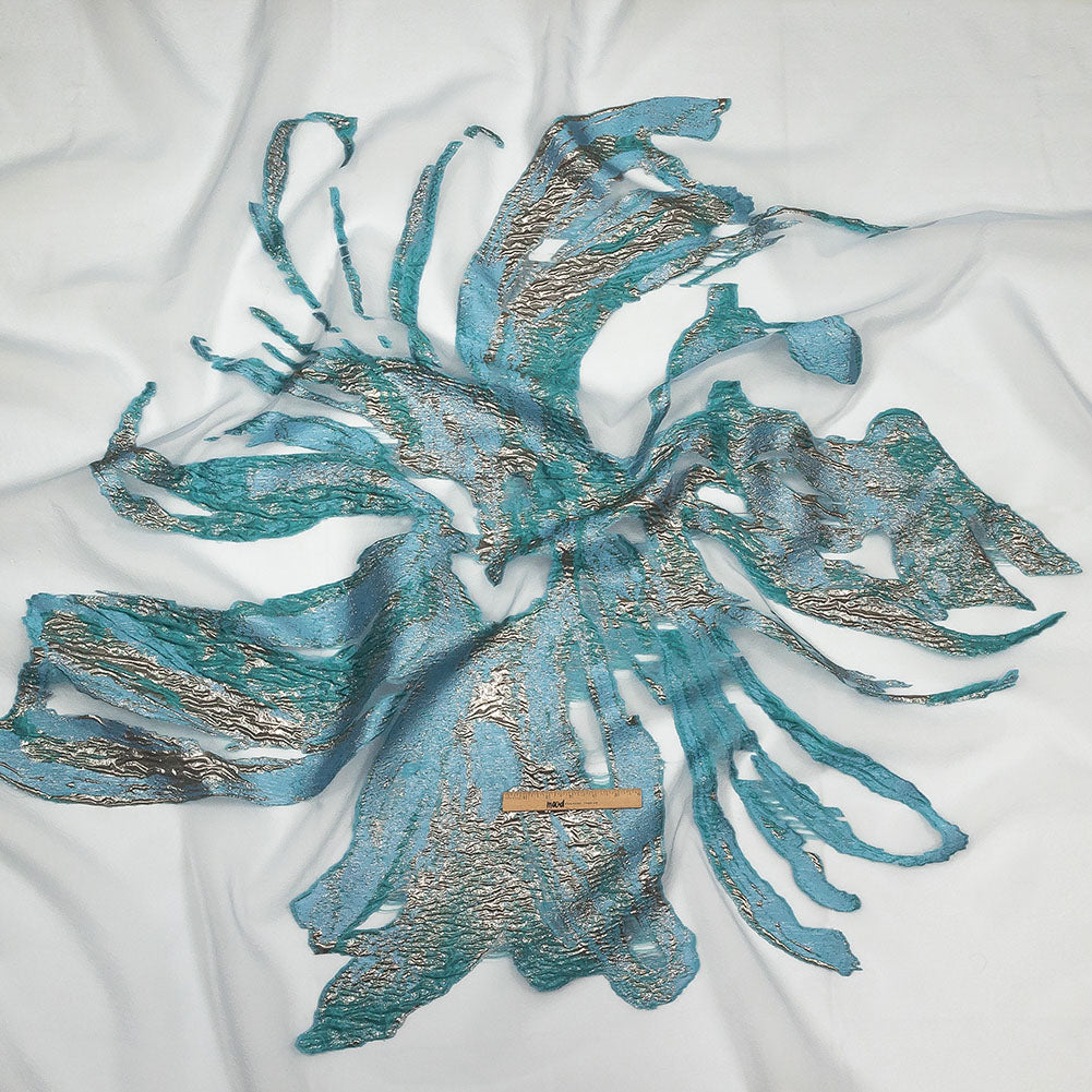 Metallic Blue and Silver Marbled Veins Luxury Burnout Brocade Full
