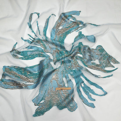Metallic Blue and Silver Marbled Veins Luxury Burnout Brocade Full