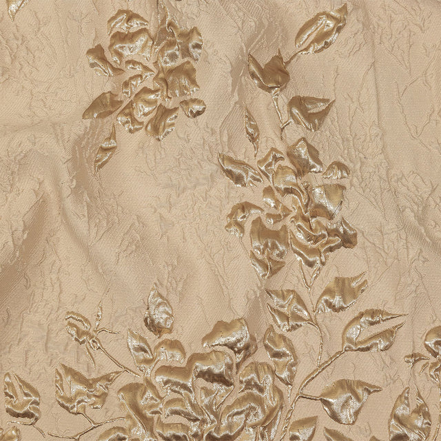Metallic Gold and Beige Roses and Leaves Luxury Brocade