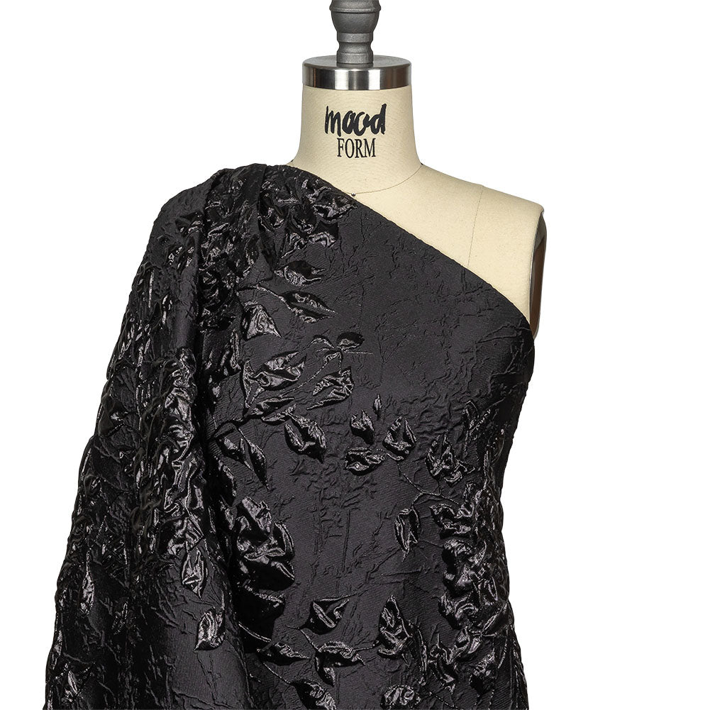 Metallic Black Roses and Leaves Luxury Brocade Drape