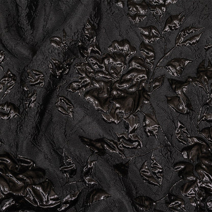 Metallic Black Roses and Leaves Luxury Brocade
