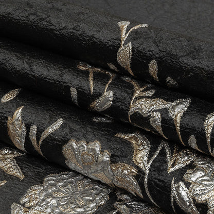 Metallic Silver, Gold and Black Floral Luxury Burnout Brocade Folded
