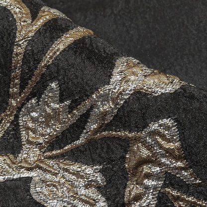 Metallic Silver, Gold and Black Floral Luxury Burnout Brocade Detail