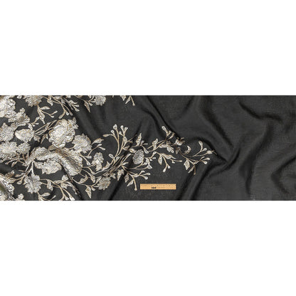 Metallic Silver, Gold and Black Floral Luxury Burnout Brocade Full