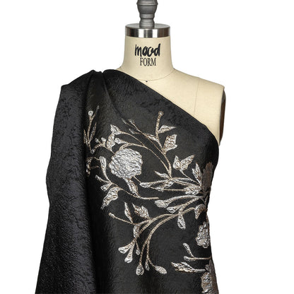 Metallic Silver, Gold and Black Floral Luxury Burnout Brocade Drape