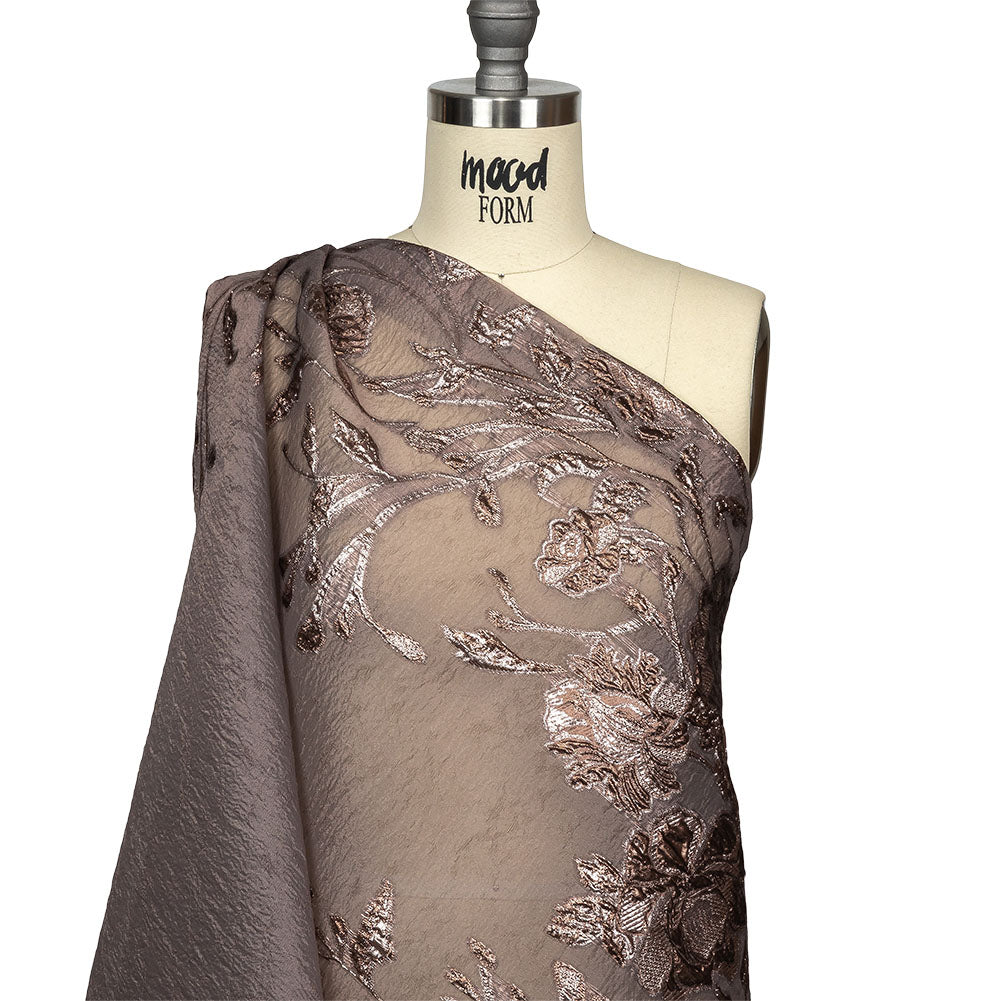 Metallic Rose Gold Floral Luxury Burnout Brocade Drape