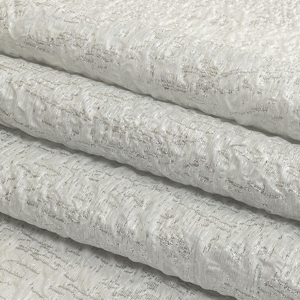 Metallic Silver and White Crinkled Luxury Brocade Folded