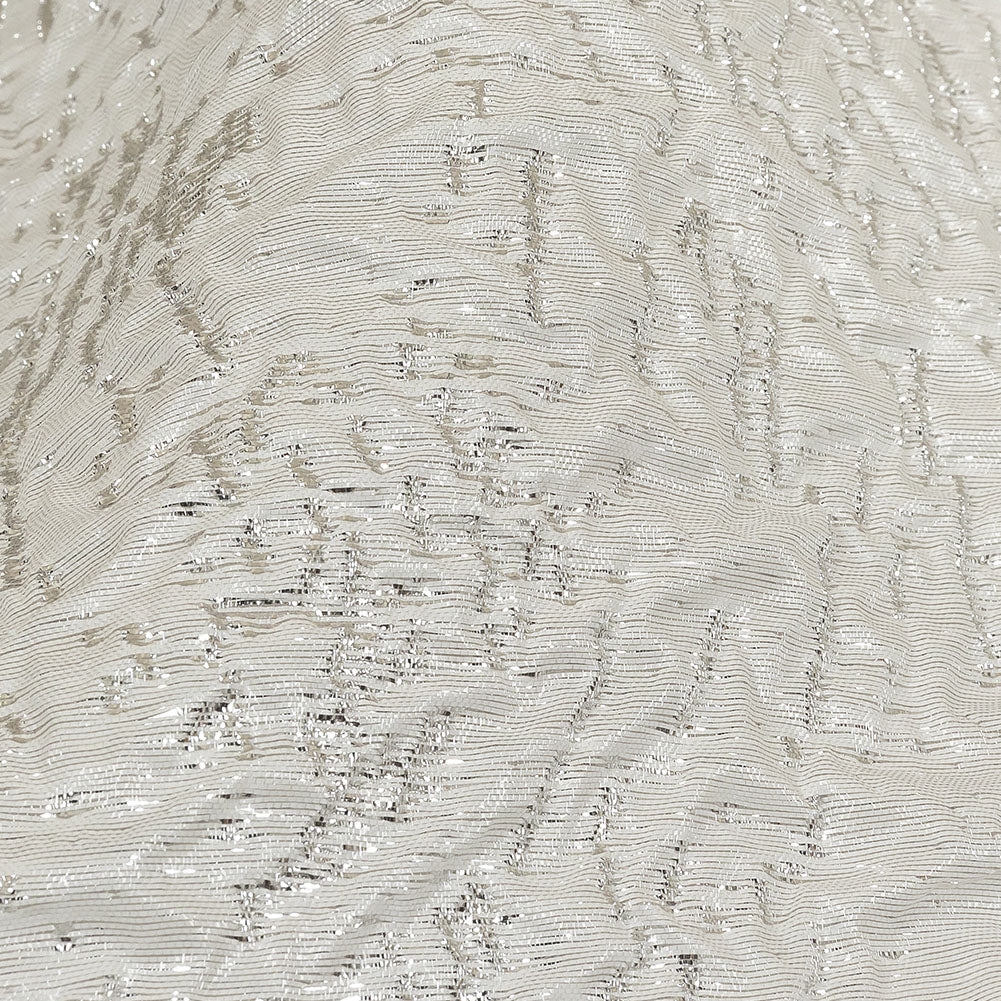 Metallic Silver and White Crinkled Luxury Brocade Detail