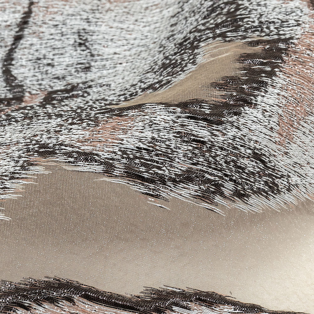 Metallic Black, White and Beige Oversized Flowers Luxury Burnout Brocade Detail
