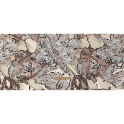 Metallic Black, White and Beige Oversized Flowers Luxury Burnout Brocade Full