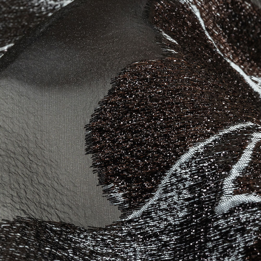 Metallic Black, White and Brown Oversized Flowers Luxury Burnout Brocade Detail
