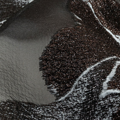 Metallic Black, White and Brown Oversized Flowers Luxury Burnout Brocade Detail