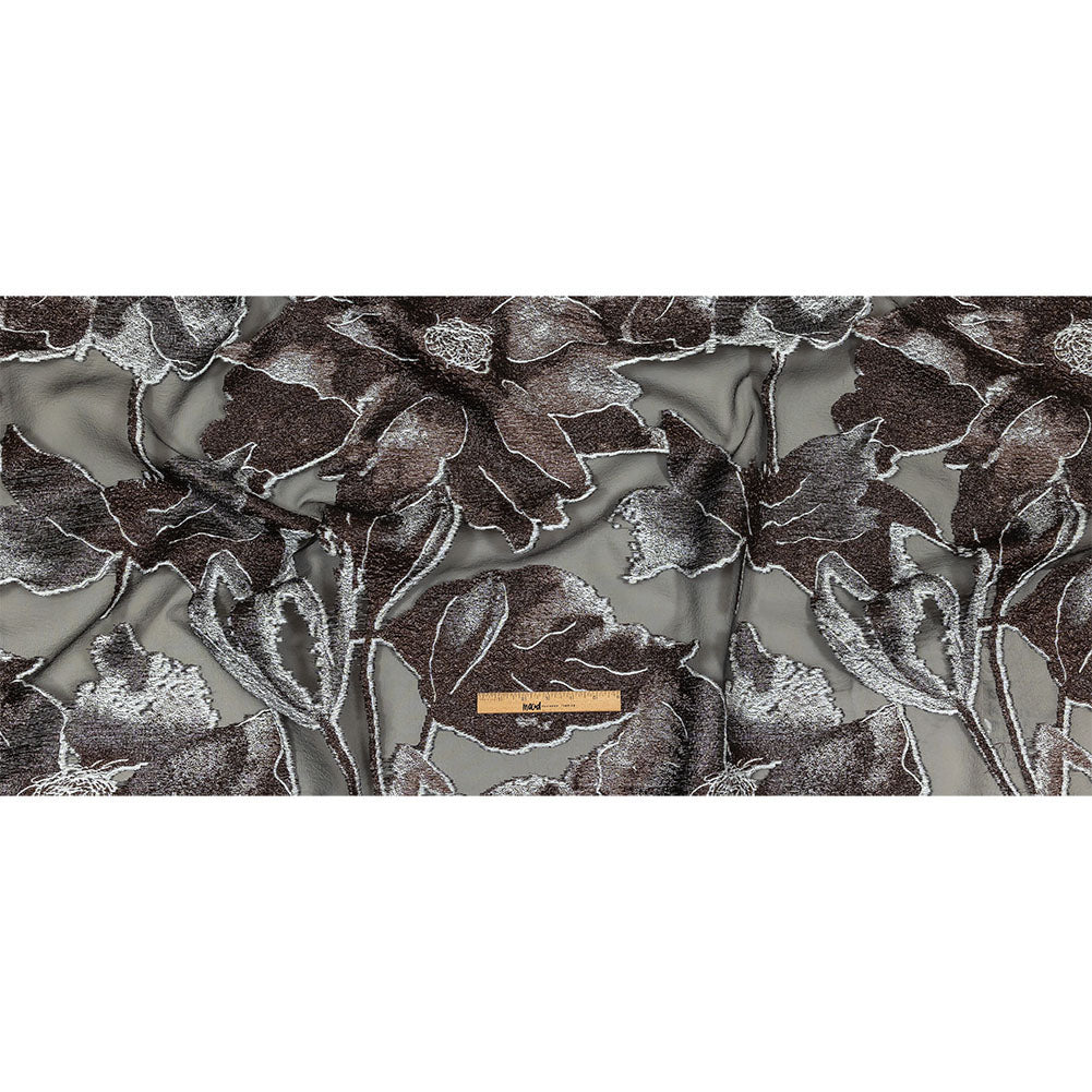 Metallic Black, White and Brown Oversized Flowers Luxury Burnout Brocade Full