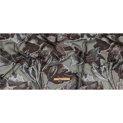 Metallic Black, White and Brown Oversized Flowers Luxury Burnout Brocade Full
