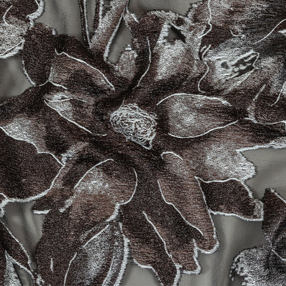 Metallic Black, White and Brown Oversized Flowers Luxury Burnout Brocade