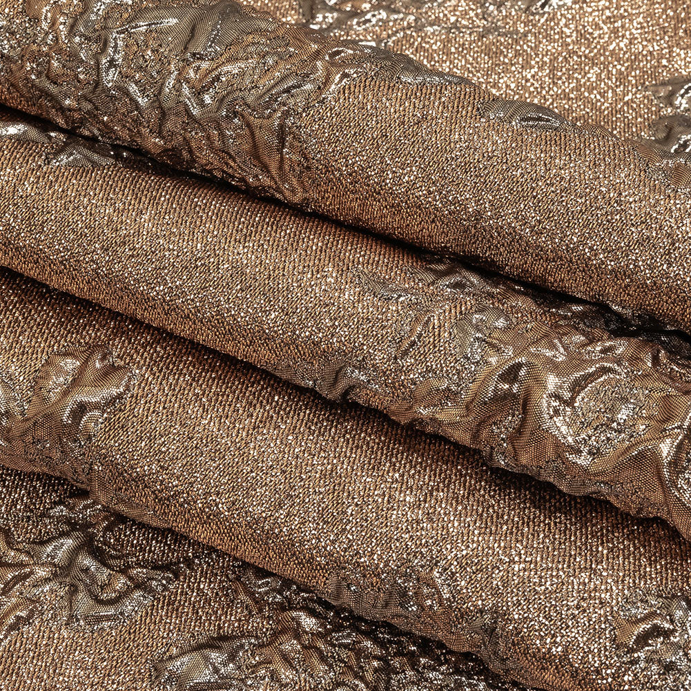 Metallic Gunmetal and Copper Floral Luxury Brocade Folded