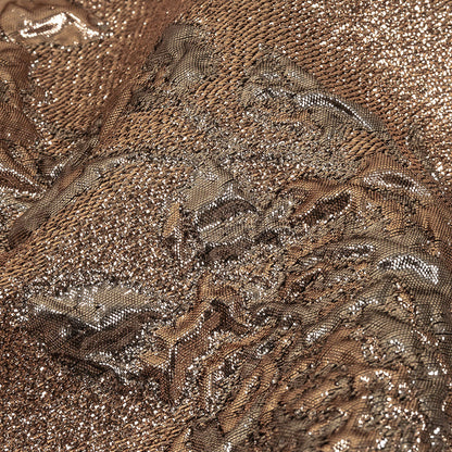 Metallic Gunmetal and Copper Floral Luxury Brocade Detail