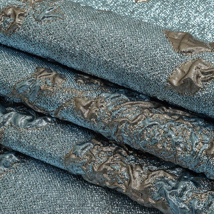 Metallic Sky Blue and Bronze Floral Luxury Brocade Folded