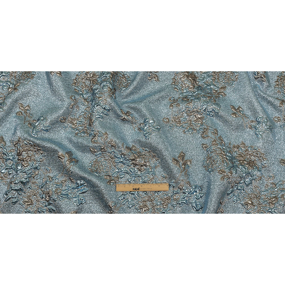 Metallic Sky Blue and Bronze Floral Luxury Brocade Full