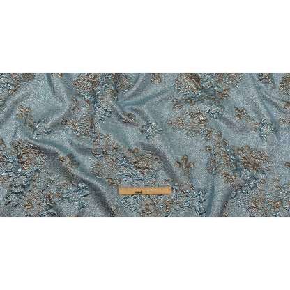 Metallic Sky Blue and Bronze Floral Luxury Brocade Full
