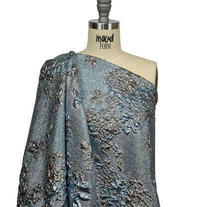 Metallic Sky Blue and Bronze Floral Luxury Brocade Drape