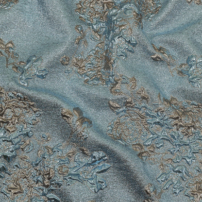 Metallic Sky Blue and Bronze Floral Luxury Brocade