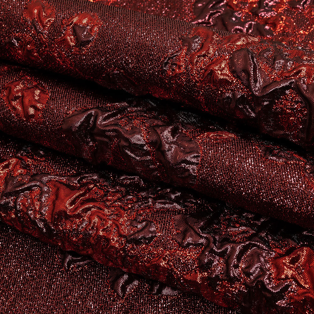 Metallic Scarlet and Burgundy Floral Luxury Brocade Folded