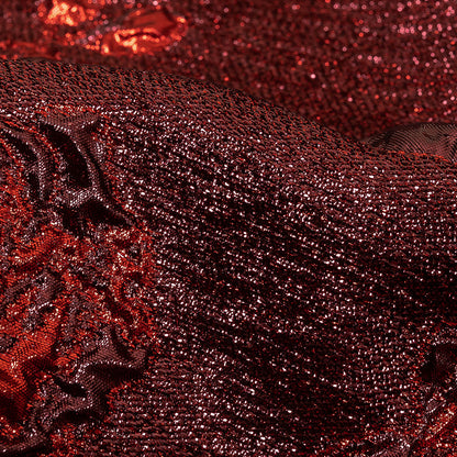 Metallic Scarlet and Burgundy Floral Luxury Brocade Detail