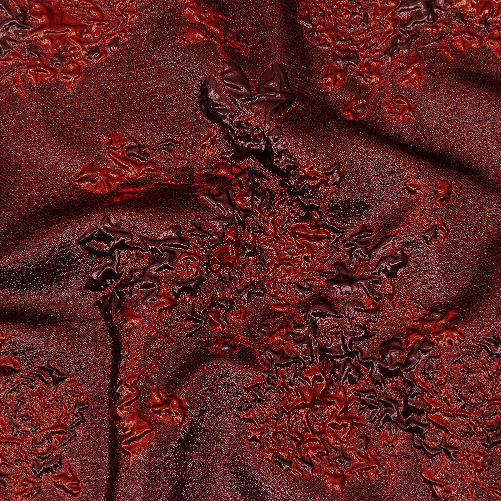 Metallic Scarlet and Burgundy Floral Luxury Brocade