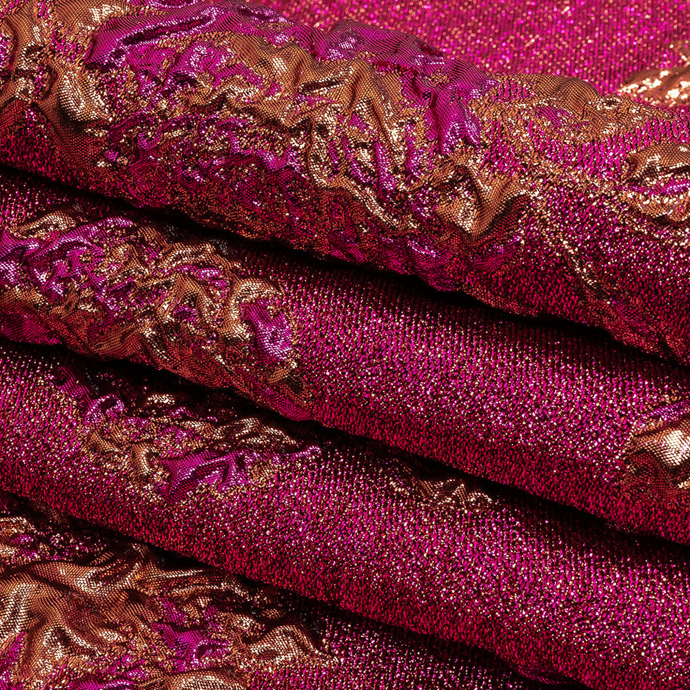 Metallic Fuchsia and Gold Floral Luxury Brocade Folded