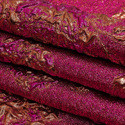 Metallic Fuchsia and Gold Floral Luxury Brocade Folded
