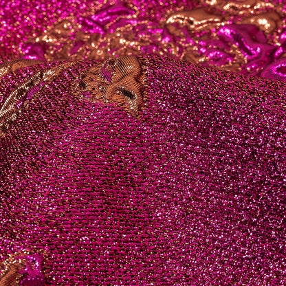 Metallic Fuchsia and Gold Floral Luxury Brocade Detail