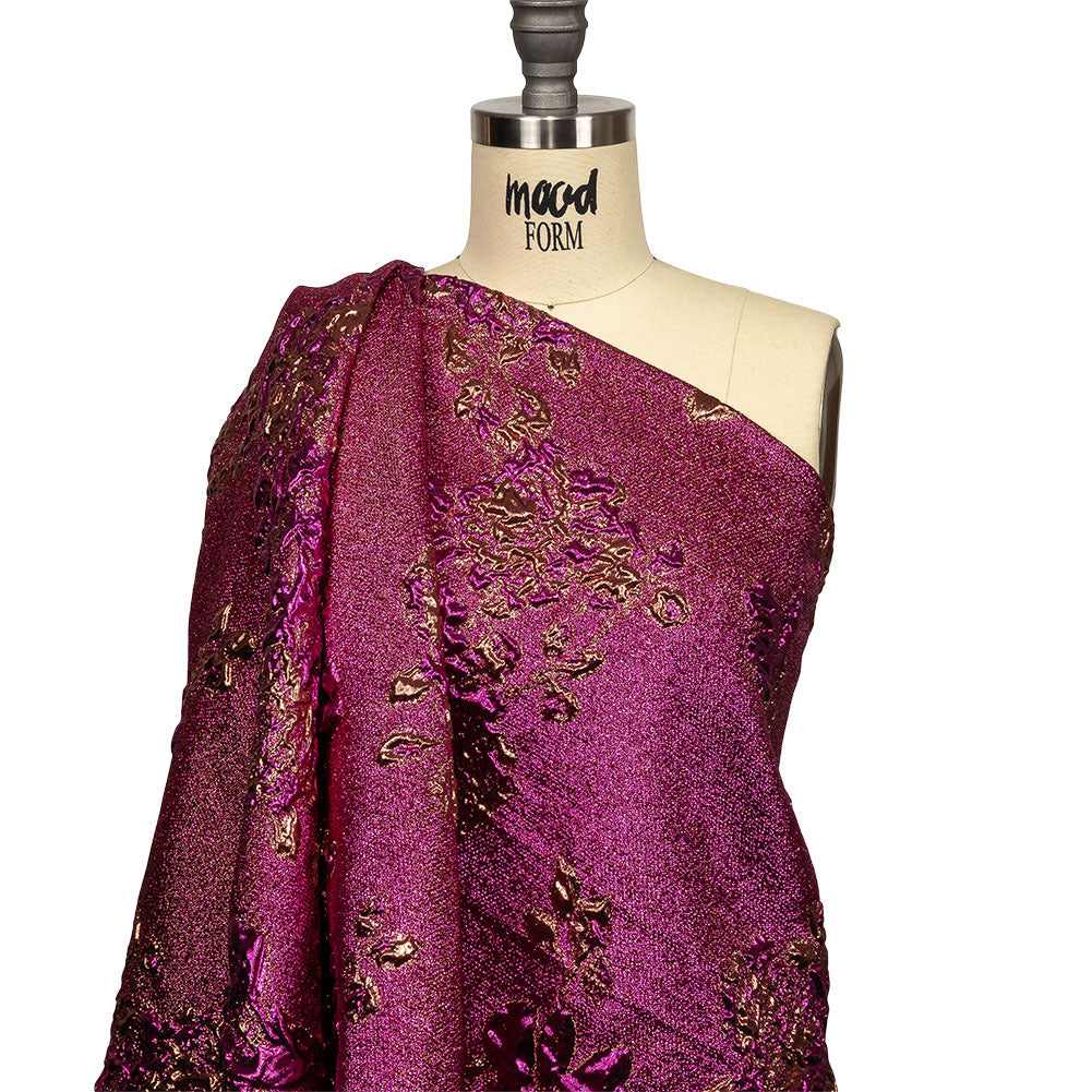 Metallic Fuchsia and Gold Floral Luxury Brocade Drape