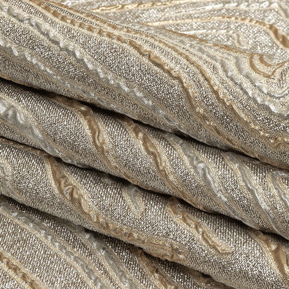 Metallic Silver, Gold and Beige Contour Lines Luxury Brocade Folded