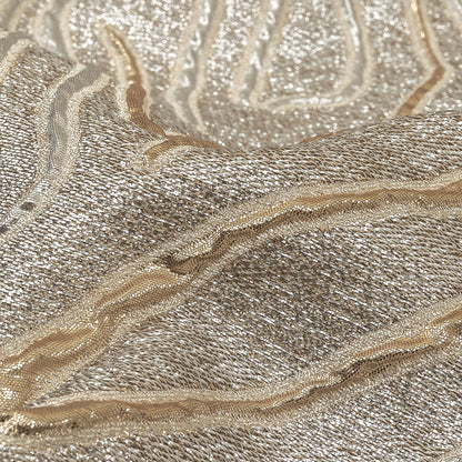 Metallic Silver, Gold and Beige Contour Lines Luxury Brocade Detail
